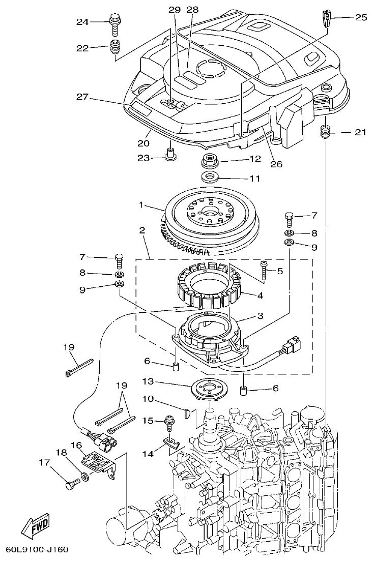 Yamaha F200BET, FL200BET GENERATOR parts diagram